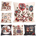 Throw Pillow Case Hot Sale Cotton Linen Cartoon Animals Owl Bird Throw Pillow Case for Home