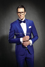 2015 Business Men Slim Fit Suits Groom Tuxedos Royal Blue Groomsman Men Wedding Suits Bridegroom Prom Tuxedo(Jacket+Pants+Tie)