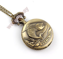 Bronze Fishing Angling Quartz Antique Pocket Watch for Men and Women P108