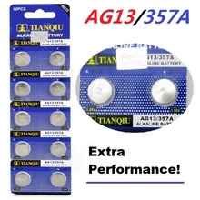 10 pcs card AG13 watch battery TIANQIU LR44 Toy Cell Button Batteries Alkaline 1166A L1154 RW82 RW42 SR1154 SP76 A76