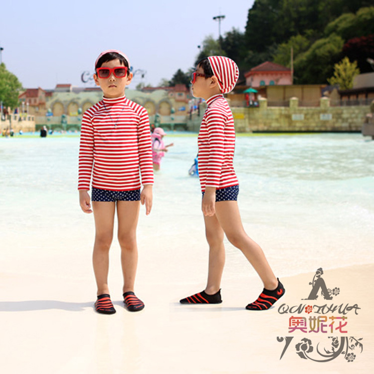 Free Shipping 2015 New Striped Long Sleeve Piece Kids Boy Swimsuit Baby