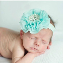 16Clrs New Fashion Hot children kids Baby girls pearl diamond chiffon flower Headband Headwear Hair Band Head Piece Accessories
