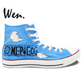 Wen Blue Hand Painted Canvas Shoes One Piece Luffy Laughs Anime Men Women s High Top