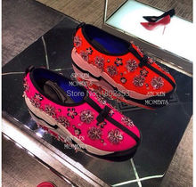 2015 Spring Summer Women Sneakers Breathable Mesh Shoes Black White Rose Orange Sequin Flower Breathable Fashion