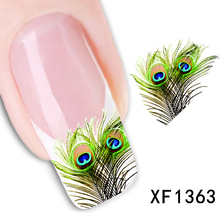 High Quality New Fashion 3D Silver Nail Art Stickers Decals Hot Stamping Nail Beautiful green peacock