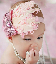 Top Selling  Baby Hats /Toddle Head Band  fashion design Baby dedicated feather flower modelling of diamond hair band