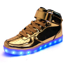 2016 High Top Led Shoes Women&Men LED Glowing Casual Shoes Chaussure Lumineuse Light Shoes Basket Femme 7 Colour