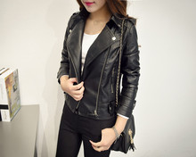Leather Jackets Women 2016 Spring Autumn Rivet Zipper Motorcycle Faux Leather Coat Female Paragraph Lapel PU Jacket