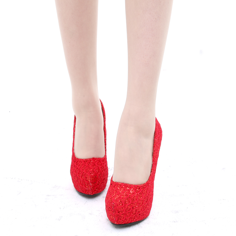Lace Wedding Shoes Women Pumps Party Dance Sexy red bottom high ...