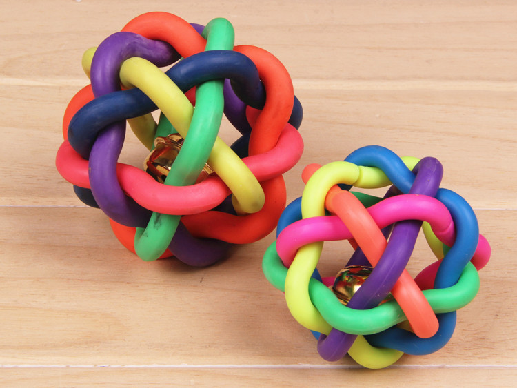 Pet toy colorful bells woven rubber ball cats and dogs toy ball bell toys colorful color woven
