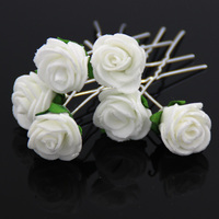 Free shipping 24 PCS/Lot White Flower Hair Pin Bradal U Shape Hair Sticks Weeding Hair Clips Girls Ladies Fashion Hair Jewelry