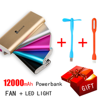 3 in 1 Portable power bank 12000 mAh 2 usb charger External Battery Pack + led light + fan PowerBank for xiaomi for all phone