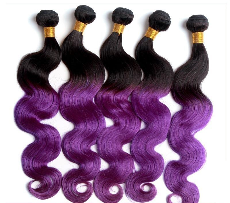 Free Shipping Color Black And Purple Ombre Hair Body Wave Hair