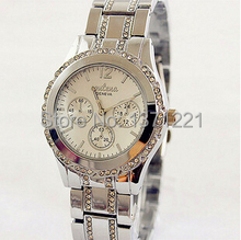 Moda de lujo a estrenar de cuarzo de plata reloj relojes de ginebra Crystal Rhinestone reloj de pulsera reloj reloj montre relogio feminino