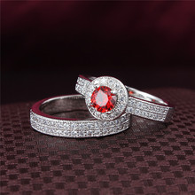 Wholesale 0.8 Carat Bridal wedding Ruby Sapphire CZ Diamond ring 2PCS Engagement rings set for women jewelry Accessories