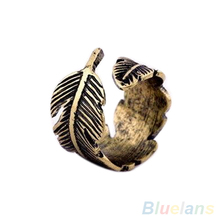 Antique Women s Men s Leaf Feather Ring Finger Ring Fashion Jewelry 1QL1