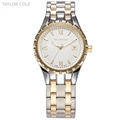 Taylor Cole Quartz Watch Gold Silver Band Stainless Steel Auto Date Display Round Slim Dial Casual