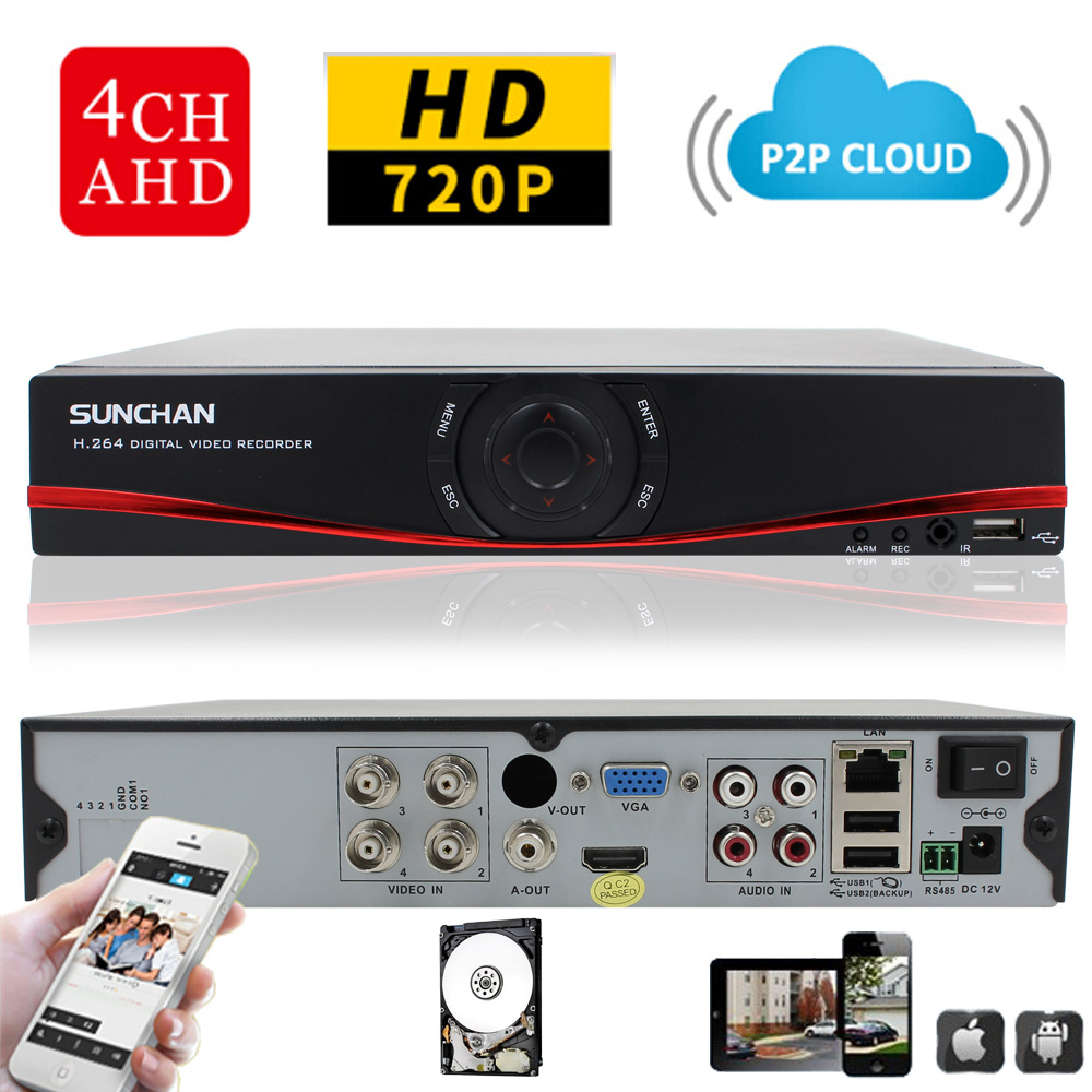 SUNCHAN HD 1080P HDMI Output CCTV Digital Video Recorder 4CH 4Channel DVR NVR HVR Video Surveillance System 1TB Preinstalled