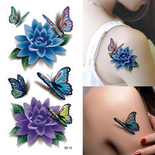 1 pcs 3D Colorful Waterproof Body Art Sleeve DIY Stickers Glitter Temporary Tattoos Fake Flower Butterfly