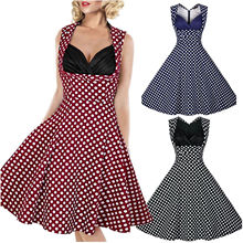50s Women Summer Vintage Sexy V Neck Polka Dot Casual Party Dress Tunic Elegant Rockabilly Ball