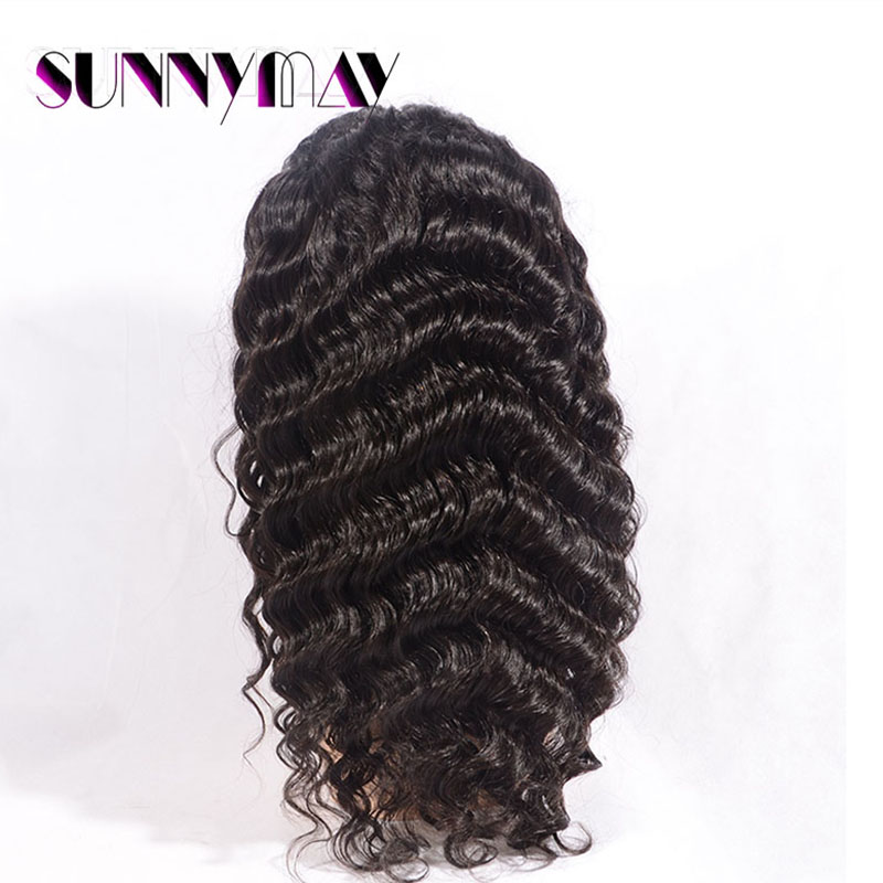 #1b color sunnymay indian remy hair wigs 150% density deep wave lace front wig in stock