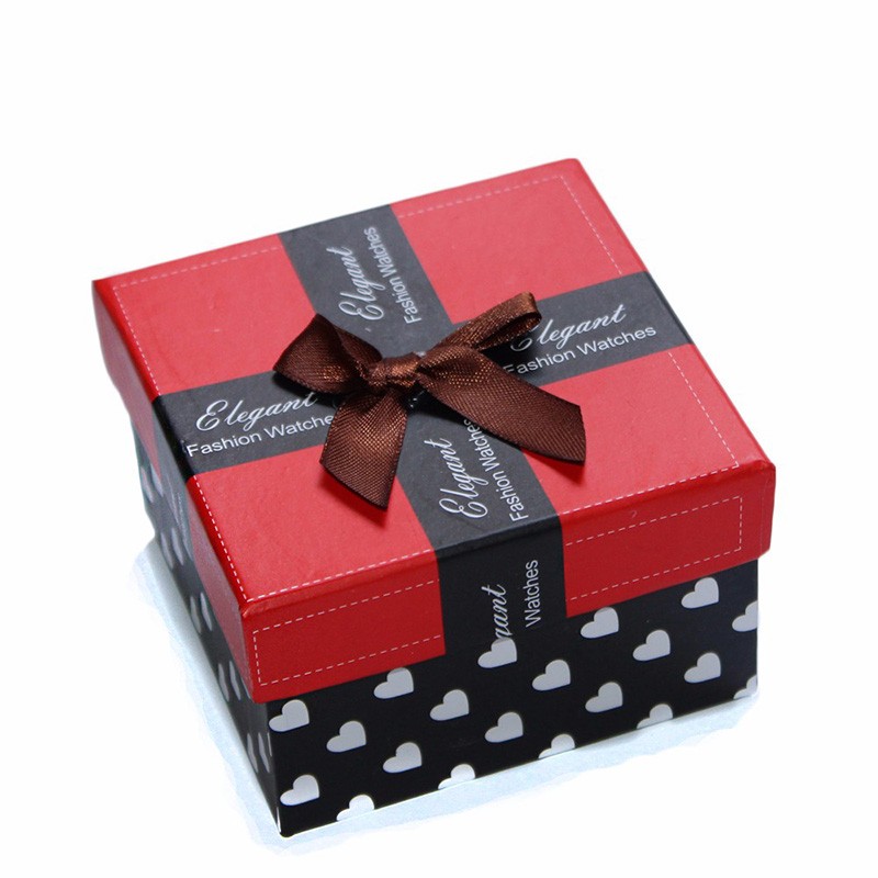 Red Watch Box With Pillows Beautifully Bow Square Paper Watch Gift
