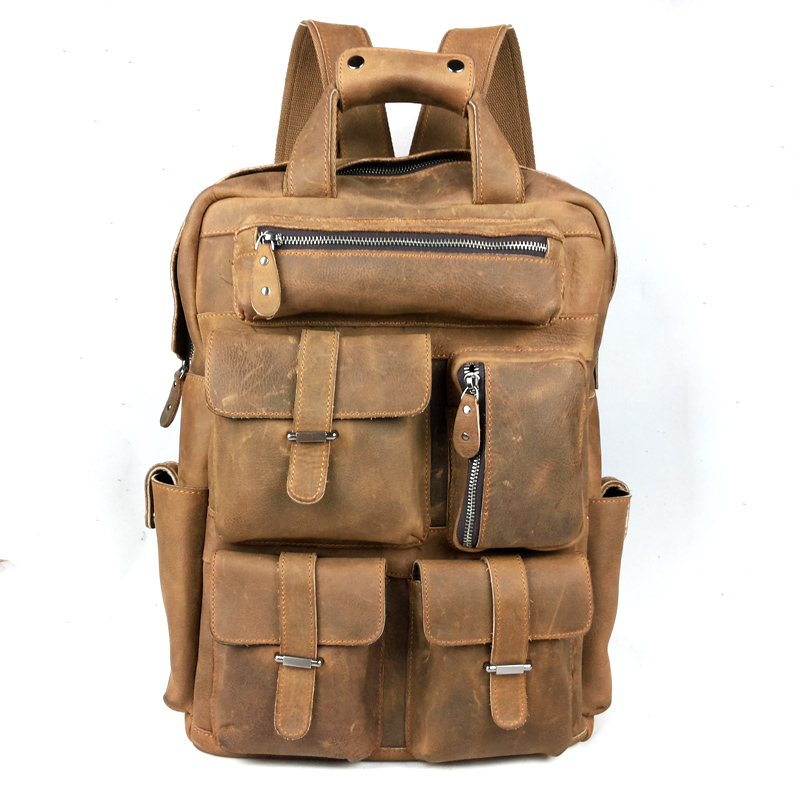 Fashion 2015 Vintage Men Big Capacity Genuine Leather Travel Backpacks