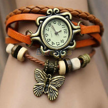 Chic Retro para mujer pulsera de cuero de la mariposa decoración del cuarzo del reloj