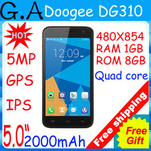 Original Doogee DG310 MTK6582 Quad Core Mobile Phone 5inch IPS Screen 1GB+8GB 5MP Camera Android 4.4 3G GPS dual sim Smartphone