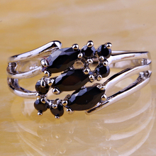 2015 Women Unique Jewelry Black Spinel 925 Silver Ring Size 6 7 8 9 New Fashion