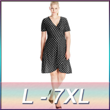 2016 new black dot chiffon fat MM plus size irregular Bohemian Polka Dot Dress free shipping Monica Fashion