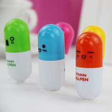 6 pcs/lot Novelty Stationery Cute Smiling Face Pill Ballpoint Pen lovely Telescopic Vitamin Capsule Ball pens school child gift