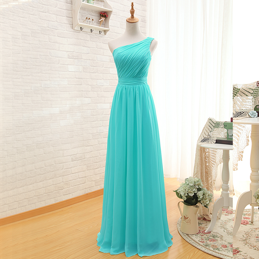 Compra one shoulder turquoise bridesmaid dresses online al por mayor de