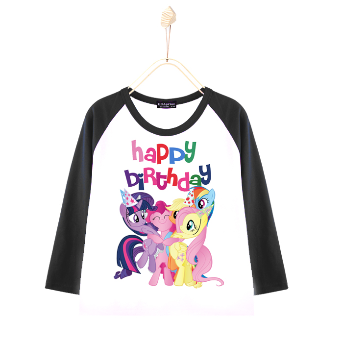 2016 new clothing my cotton little pony happy birthday kids long sleeve t shirt children t