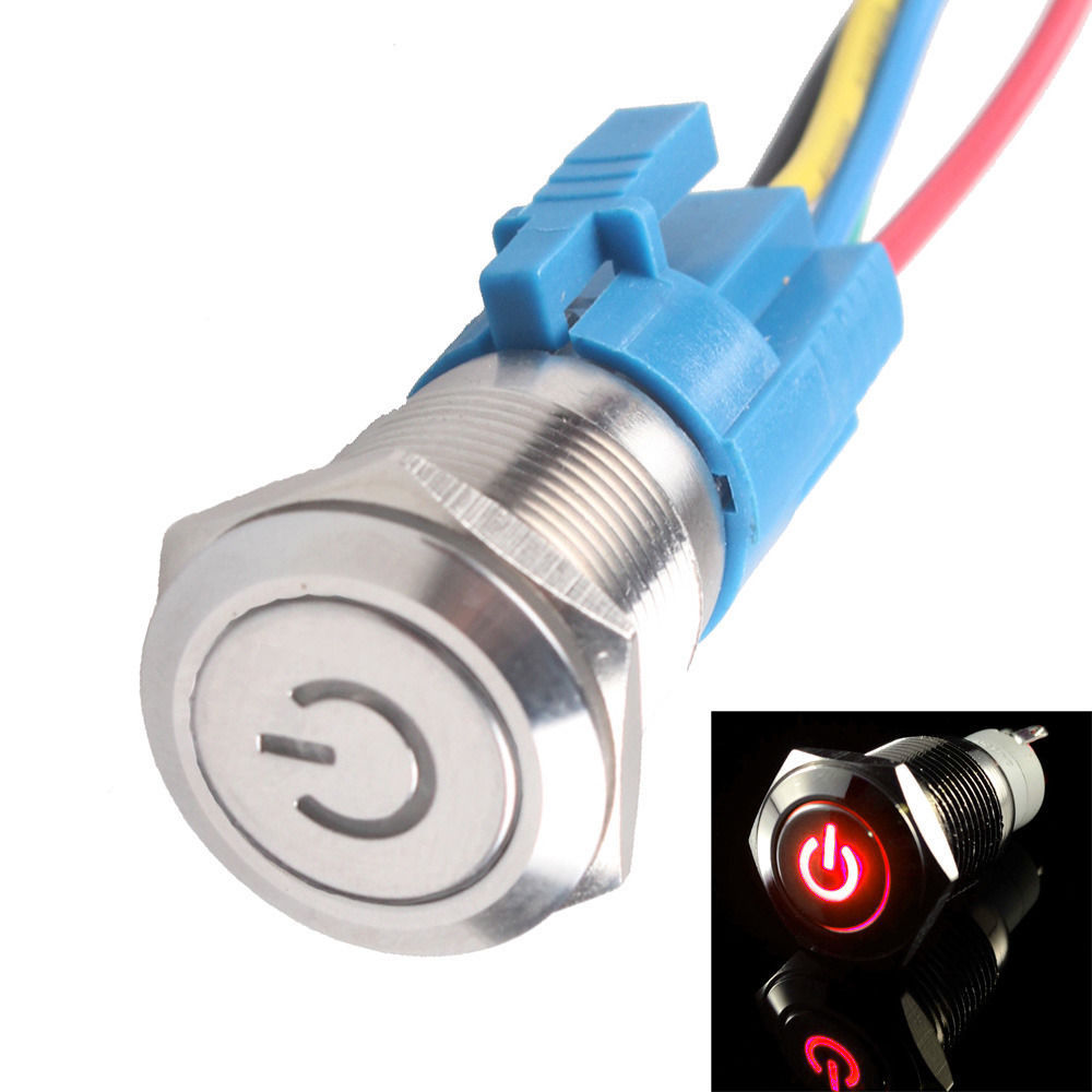 16mm 12V 3A Car Red LED Power Metal Push Button Toggle Switch Socket Plug Sales [Free Shipping]