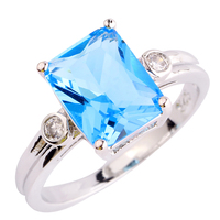 lingmei Wholesale Uuisex Jewelry Emerald Cut Blue & White Topaz 925 Silver Ring Size 6 7 8 9 10 Fashion Women Gift Free Shipping
