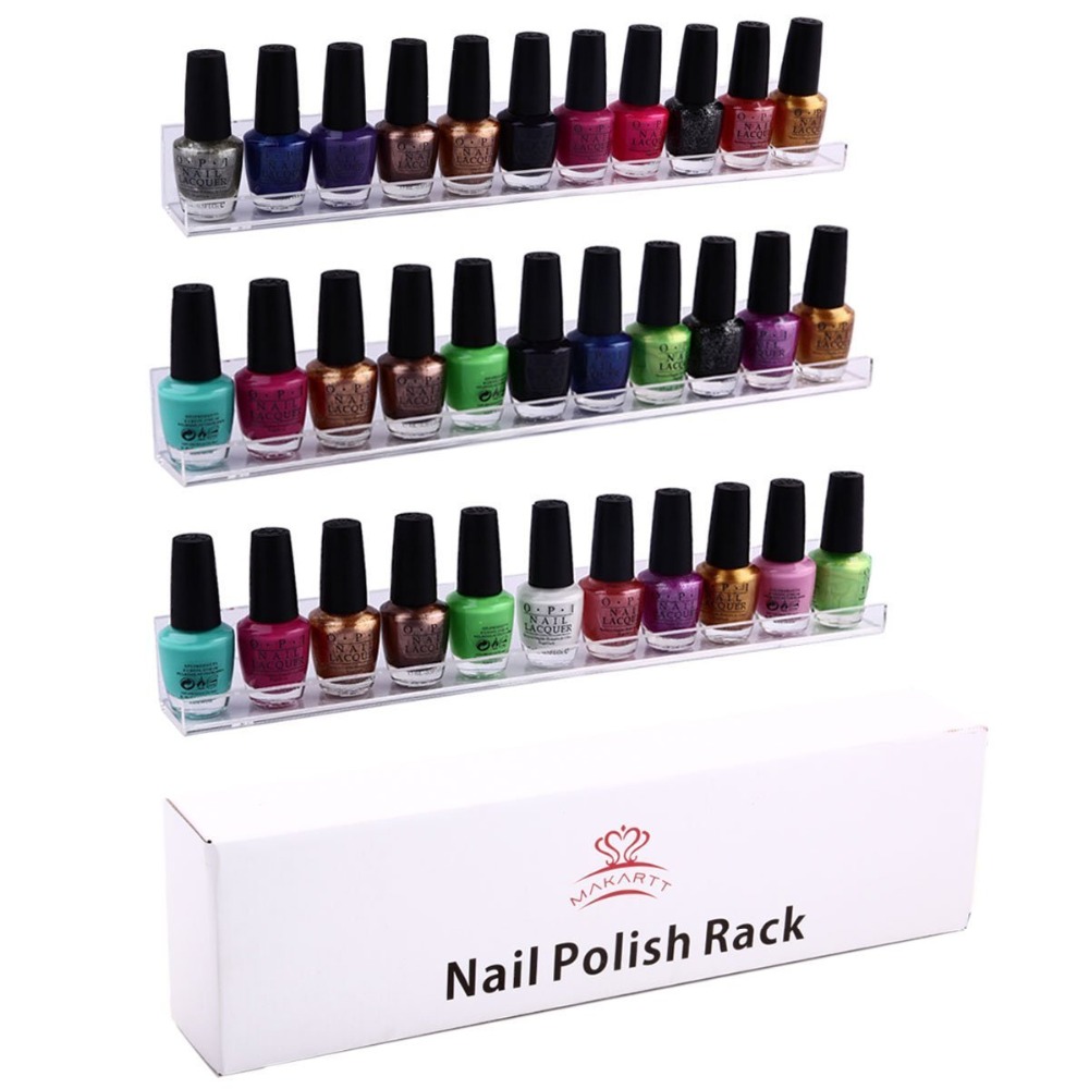 Makartt 3 Shelves/Set 45 Bottles Acrylic Nail Polish Rack Christmas Gift Wall Mount Storage Shelf Nail Tools Polish Rack F0371