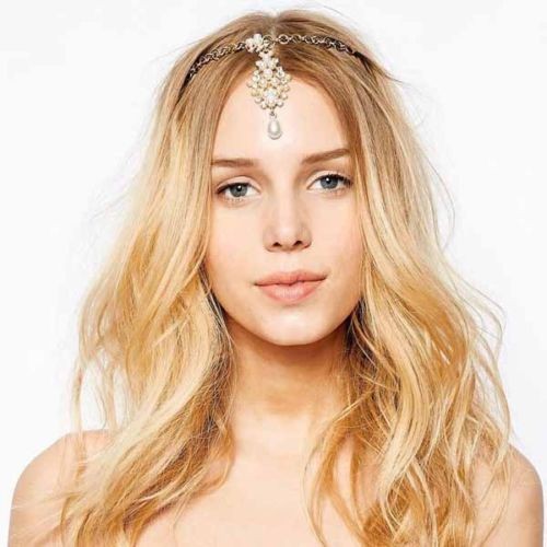 1PC Hot Sale Chic Gold Pearl Flower Crystal Drop Bindi font b Hair b font Clip