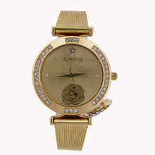 Malla de alambre de acero de la correa, estrellas y la luna forma de colgante moda mujeres Reloj dorado, cuarzo Reloj