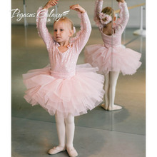The new Children’s female long-sleeved word shoulder strap pink ballet skirt dress costumes 1826 training exercises