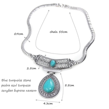 Vintage turquoise stone silver tibetan plated big water drop statement necklaces pendants nigerian african jewlery nke
