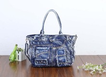 New Fashion Vintage Rivet Denim Big Bags Denim Jeans Women HandBags bolsa feminina Purse Summer for ladies bag Free Shipping