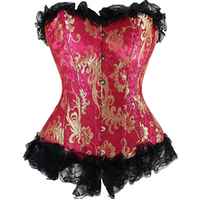 Burlesque Corset Waist Training Corsets Shapewear Bustier Gothic Steampunk Corselet Cincher Boned Lace Gold Floral