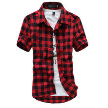 Plaid Shirt Men Shirts 2016 New Summer Fashion Chemise Homme Mens Checkered Shirts Short Sleeve Shirt Men Cheap Red And Black