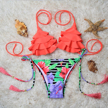 TQSKK 2015 New Summer Sexy 52 Candy Colors Print Women Triangle Bikini Sets Brazilian Swimwear Maillot De Bain Swimsuit 6705