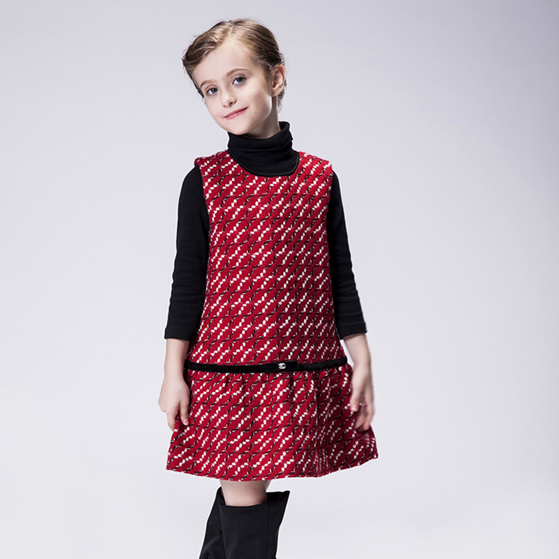 Girls dresses,spring fall sleeveless vest dress,high-end custom red plaid flannelette children clothing,kids clothes (3-9 yrs)