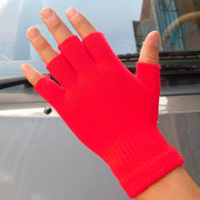 Men Black Knitted Stretch Half Finger Fingerless Gloves for Winter Women Soft Warm Elastic Mittens Accessories Drop Ship