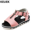 NEW Fashion Buckle Strap Genuine Leather Girls Sandals Children Shoes Summer Student Casual Sandals Kids Breathable