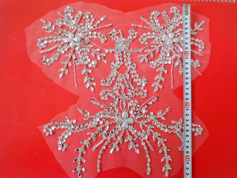 Description Picture 6 of itemPure hand made sew on Rhinestones applique silver sequins crystals trim patches 95*36cm DIY dress accessory