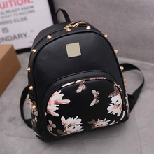 Preppy Style Lovely Floral Women Backpack Fashion Korean Small Schoolbag for Teenage Girls PU Leather Rucksack